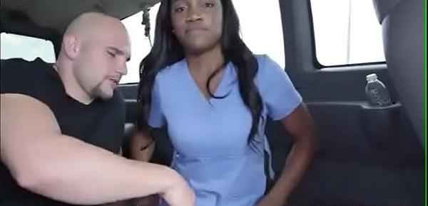  Hot ebony nurse sucks for extra cash